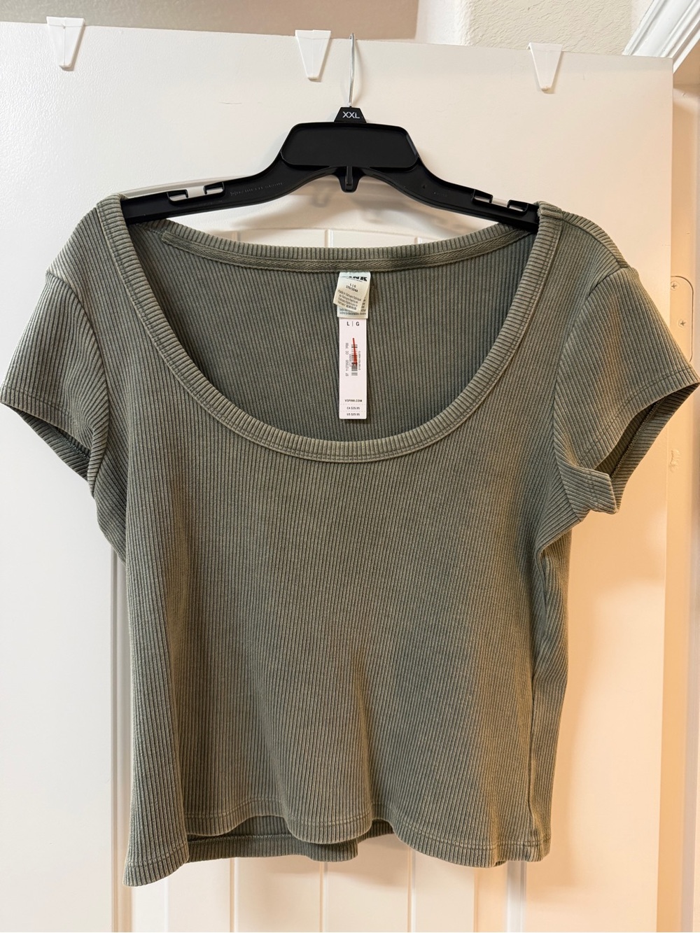 PINK Victoria's Secret Olive Ribbed Scoop Crop Top